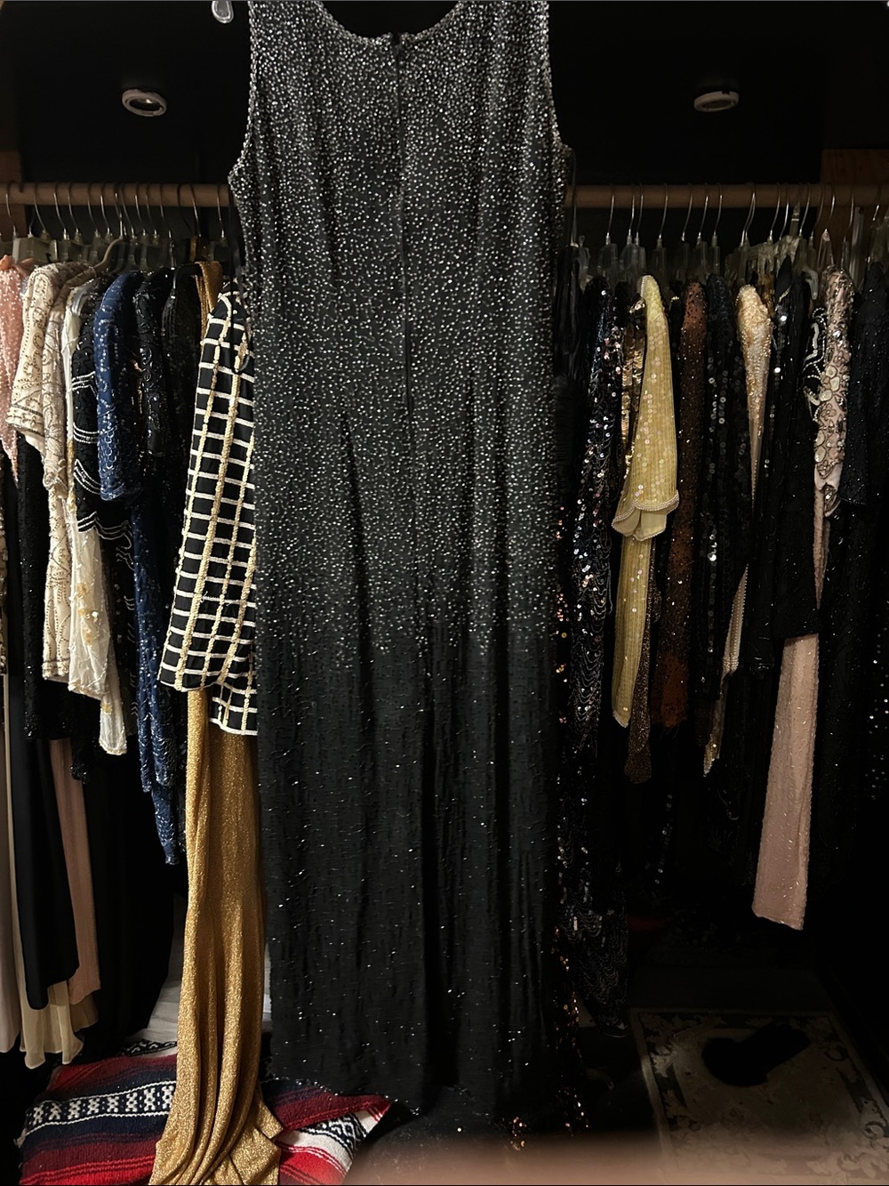 Papell Boutique Black Beaded Maxi Dress with Sheer Midriff - Picture 2 of 3